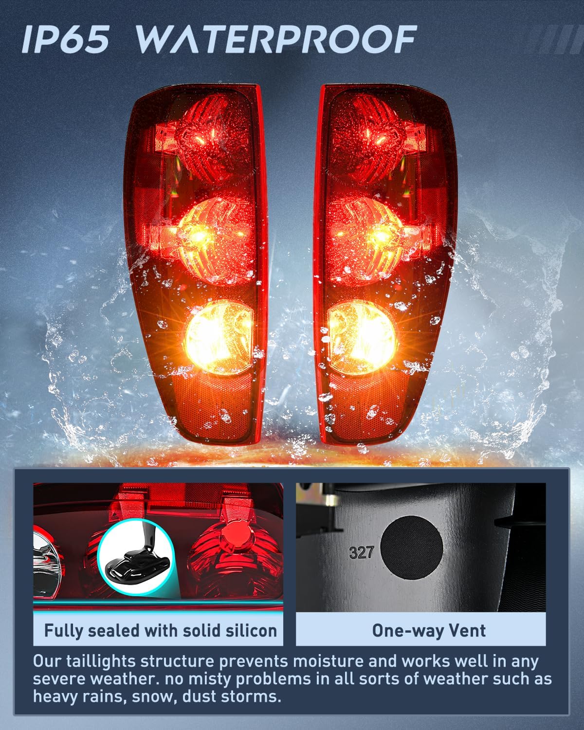 Headlight and Taillight Assembly Combo Compatible with 2004 2005 2006 2007 2008 2009 2010 2011 2012 Chevy Colorado GMC Canyon OE Style Chome Housing Amber Reflector with Red Tail Light