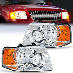2003-2006 Ford Expedition Headlight Assembly Chrome Housing Amber Reflector Clear Lens