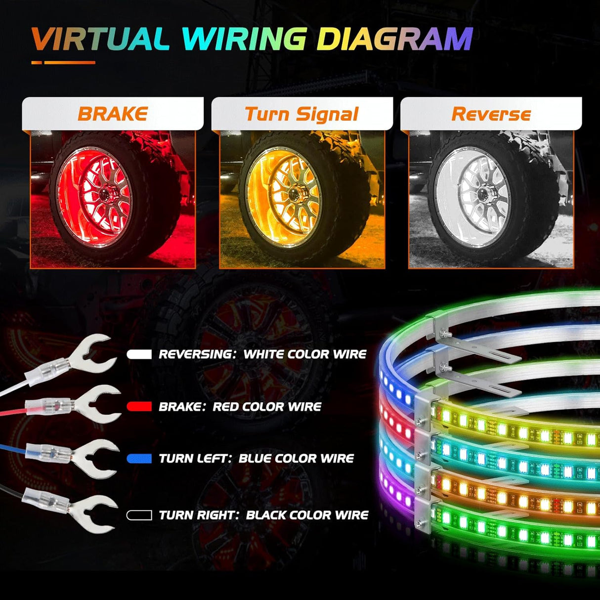 15.5 Inch LED Wheel Ring Lights Single Row RGB APP Remote Control 4Pcs Nilight