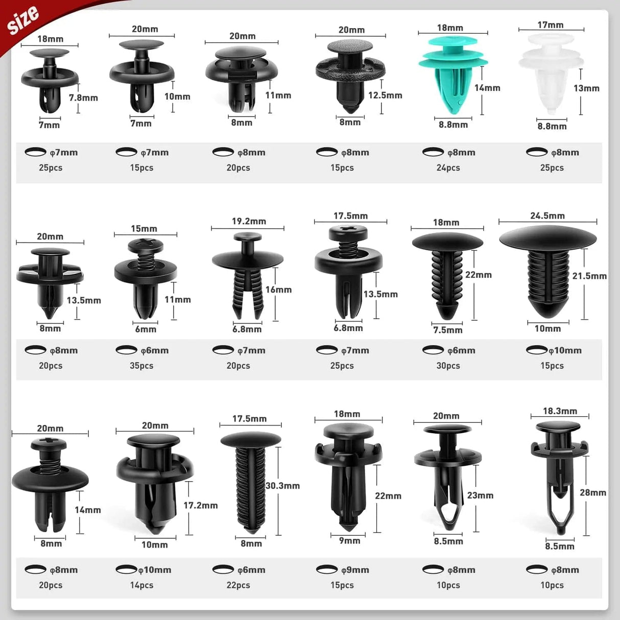 Motor Vehicle Parts 820 Pcs Bumper Retainer Clips Car Push Retainer Kit