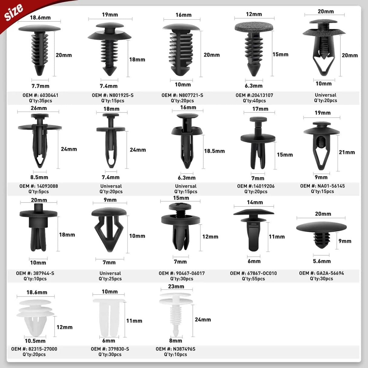 Motor Vehicle Parts 820 Pcs Bumper Retainer Clips Car Push Retainer Kit