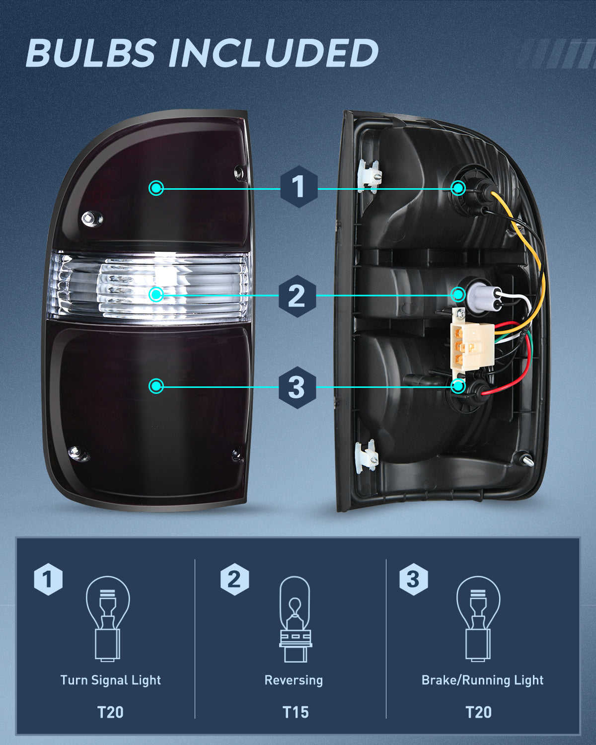 Taillight Assembly Compatible with 2001 2002 2003 2004 Toyota Tacoma Rear Lamp Replacement with Dark Red Housing Tail Lights Driver and Passenger Side
