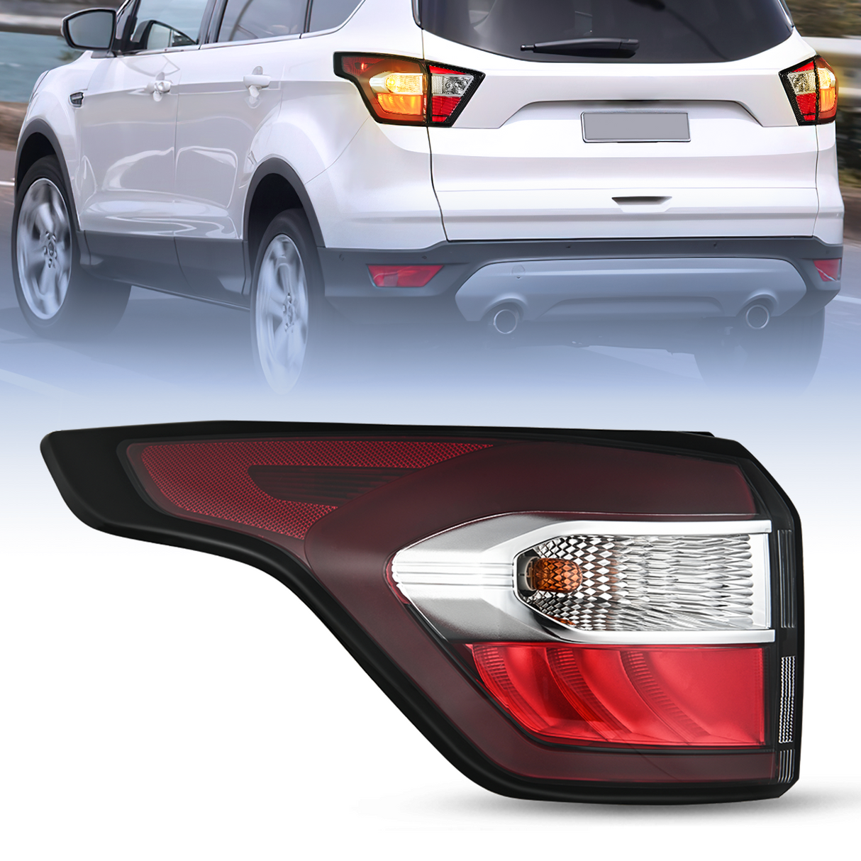 Nilight Taillight Assembly Compatible with 2017 2018 2019 Ford Escape Kuga Outer Rear Lamp Replacement OE Style with LED and halogen bulbs Driver Side