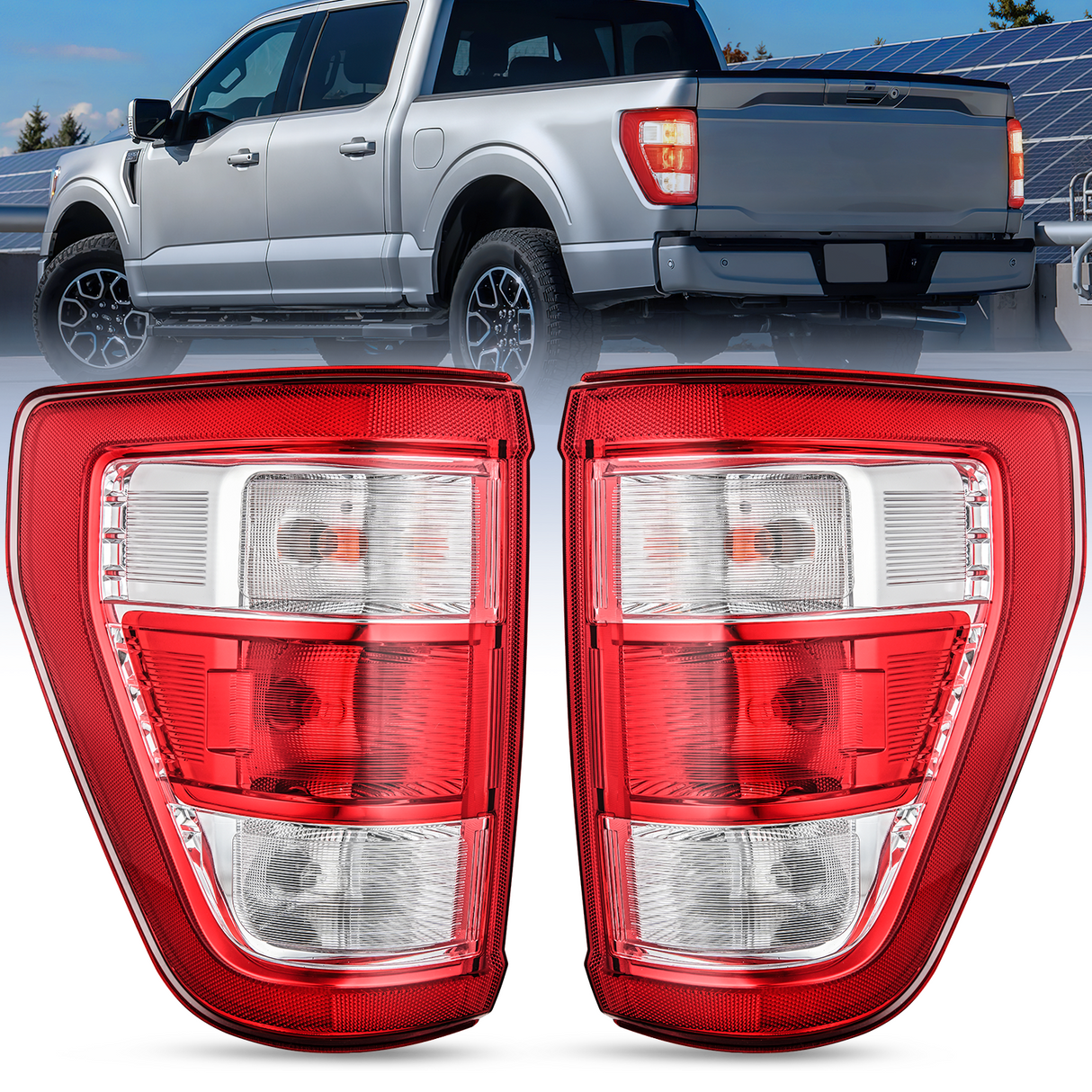 Nilight Taillight Assembly Compatible with 2021 2022 2023 Ford F150 XL Non Blind Spot Tail Light Model Rear Lamp Replacement OE Style halogen bulbs Driver and Passenger Side