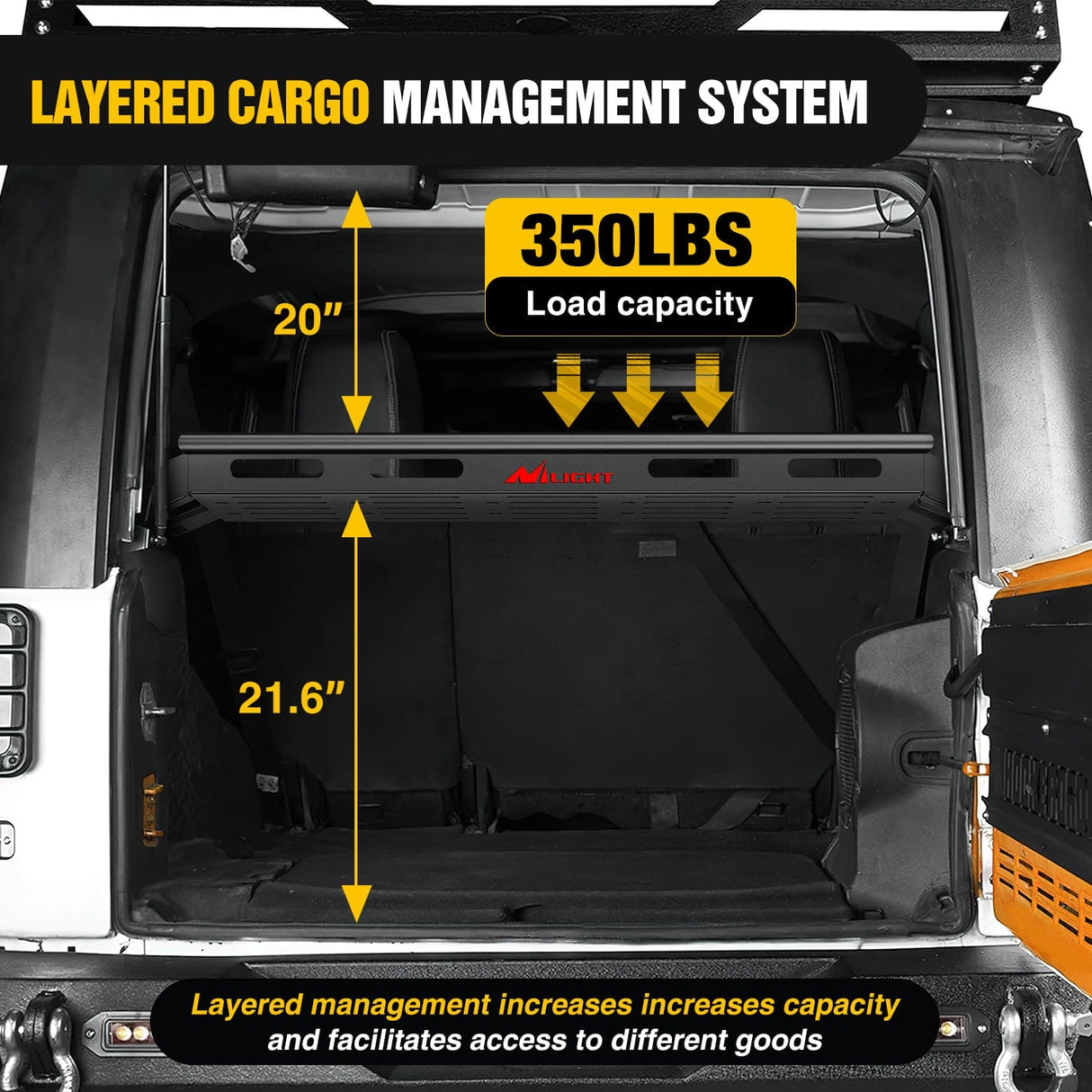 Accessories Interior Storage Rear Trunk Cargo Rack Basket Tray Interior Storage Luggage Carrier for 2007-2025 Wrangler JK JKU & JL JLU Unlimited 4-Door Hardtops