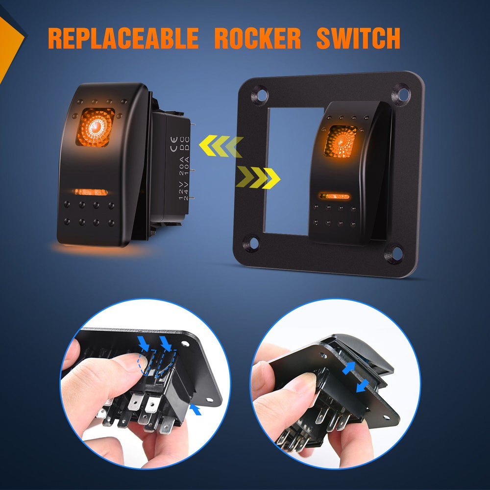 Rocker Switch 2Gang Aluminum 5Pin ON/Off Rocker Switch Panel Orange