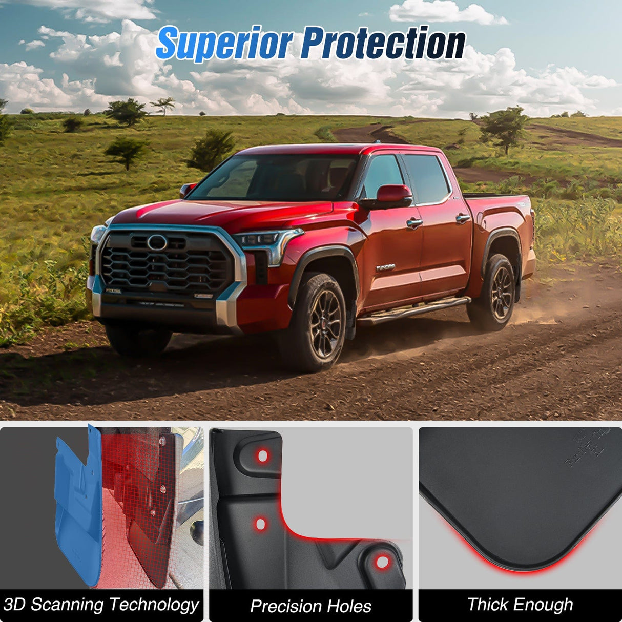 Fender Front & Rear Set Mud Flaps for Toyota Tundra 2022 2023 2024 2025