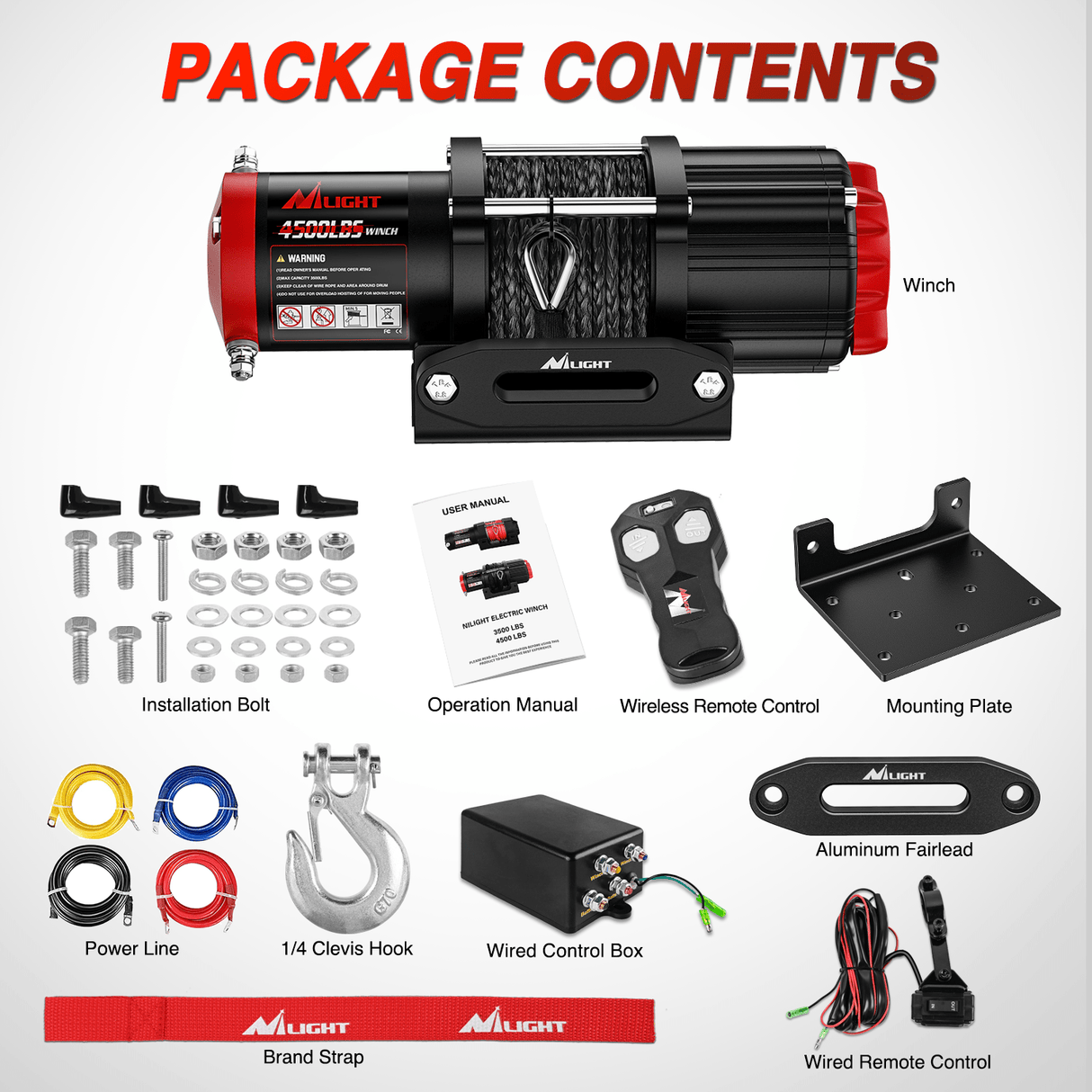 winch hook 4500 lb ATV/UTV Electric Winch Kit With Synthetic Winch Rope