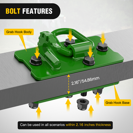 Nilight 2PCS Tractor Bucket Hooks with Tie Down Ring, Bolt-On Grab Hook with Back Plates Compatible with Trailer RV UTV Truck, Grade 70 Grade Forged Steel Max 15000 lbs, Green