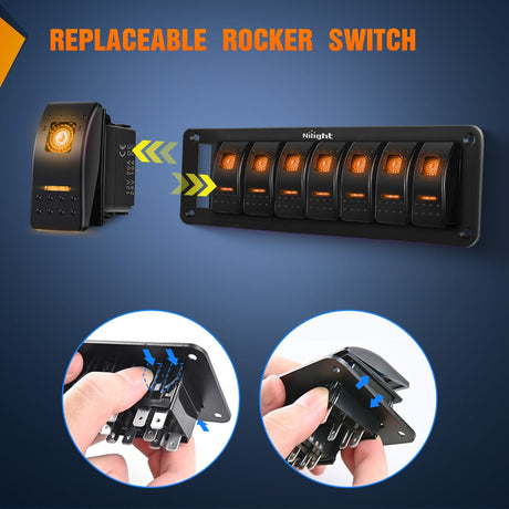 Rocker Switch 8Gang Aluminum 5Pin ON/Off Rocker Switch Panel Orange