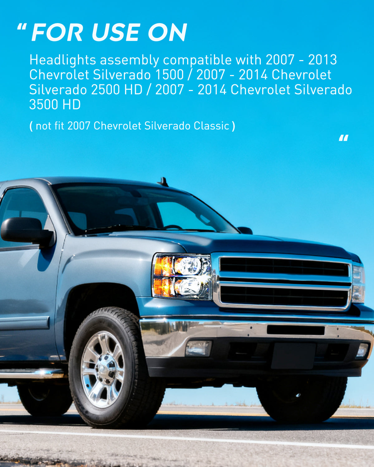 2007 2008 2009 2010 2011 2013 Chevy Silverado 1500 2007 2008 2009 2010 2011 2013 2014 Silverado 2500HD 3500HD Headlight Assembly Black Case Amber Reflector