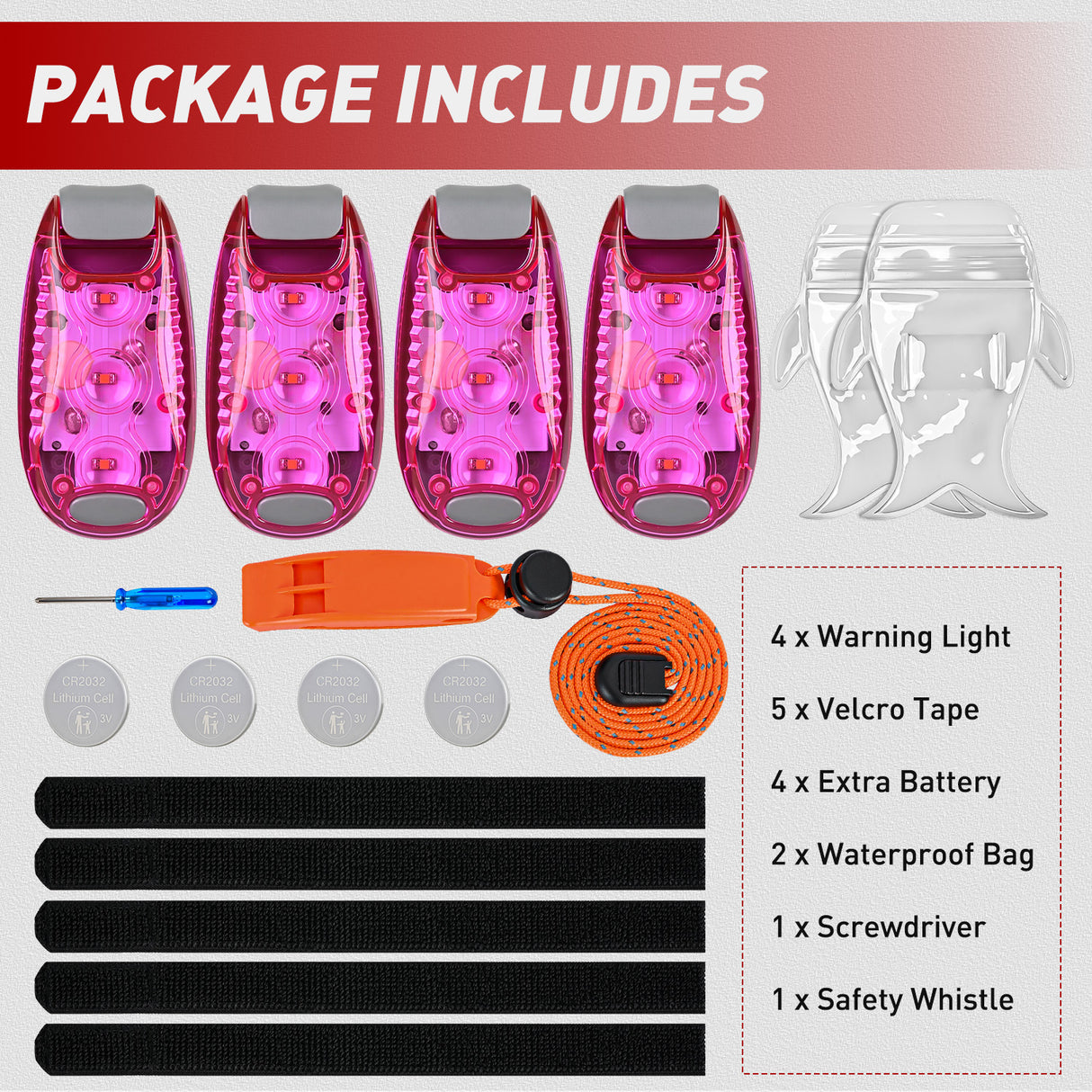 LED Safety Light 4PCS Pink Marine Navigation Bike Tail Lights Three Modes Waterproof Reflective Gear Clip On Flash Strobe Indicator Lamp for Night Boating Fishing Cycling Jogging