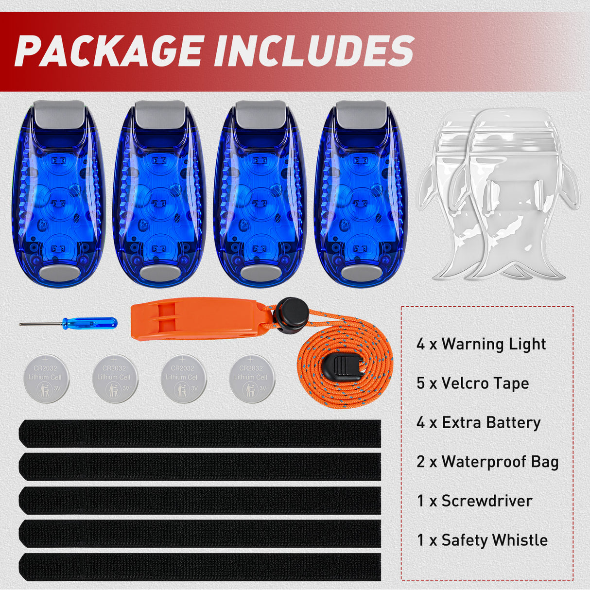 LED Safety Light 4PCS Blue Marine Navigation Bike Tail Lights Three Modes Waterproof Reflective Gear Clip On Flash Strobe Indicator Lamp for Night Boating Fishing