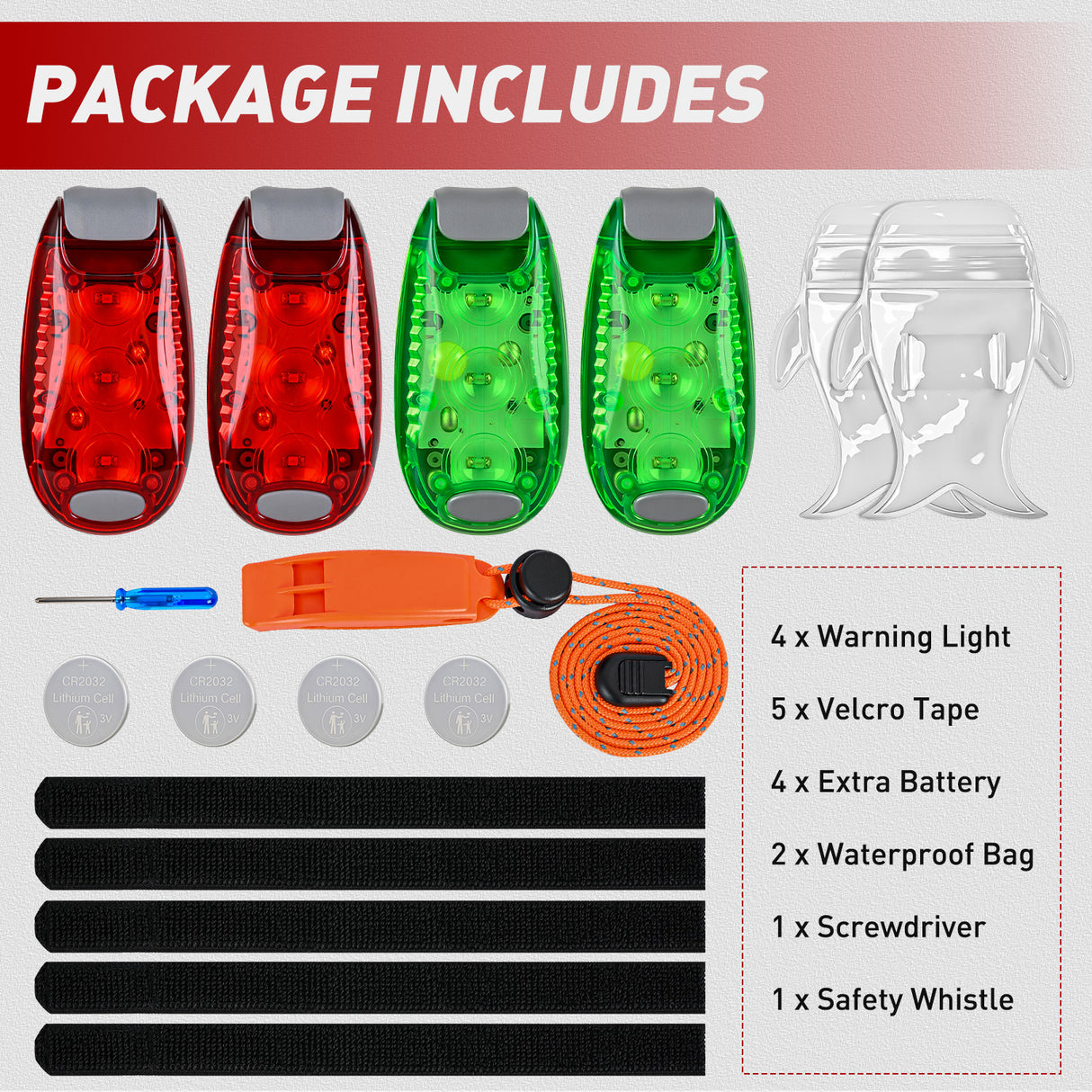 LED Safety Light 4PCS Red Green Marine Navigation Bike Tail Lights Three Modes Waterproof Reflective Gear Clip On Flash Strobe Indicator Lamp for Night Boating Fishing Cycling Jogging