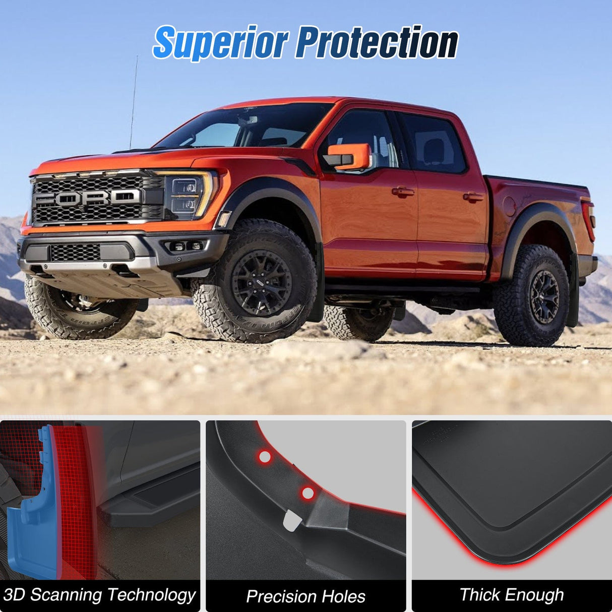 Fender Front & Rear Set Mud Flaps for Ford F150 2021 2022 2023 2024 2025