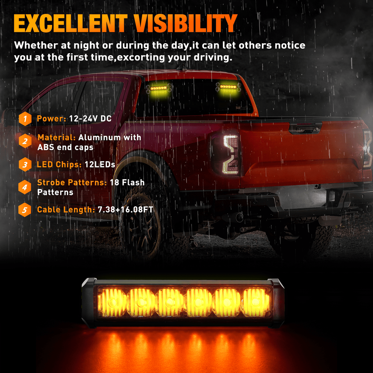 Led Strobe Light 12LED Emergency Strobe Traffic Advisor Light Bar 2 in 1 Amber Dash Warning Safety Flashing Lights Front/Rear Windshield Construction Lights for Trucks Cars Plow Police Firefighter Vehicles
