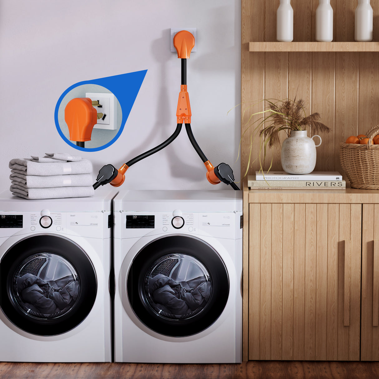 EV Dryer Y Splitter Adapter Cord 30 Amp Male Plug to Two 30Amp Female Receptacle 3 Prong 125V/250V 7500 Watt Pure Copper Conversion Heavy Duty STW 10 AWG Cable 10-30P 10-30R 30M/30F