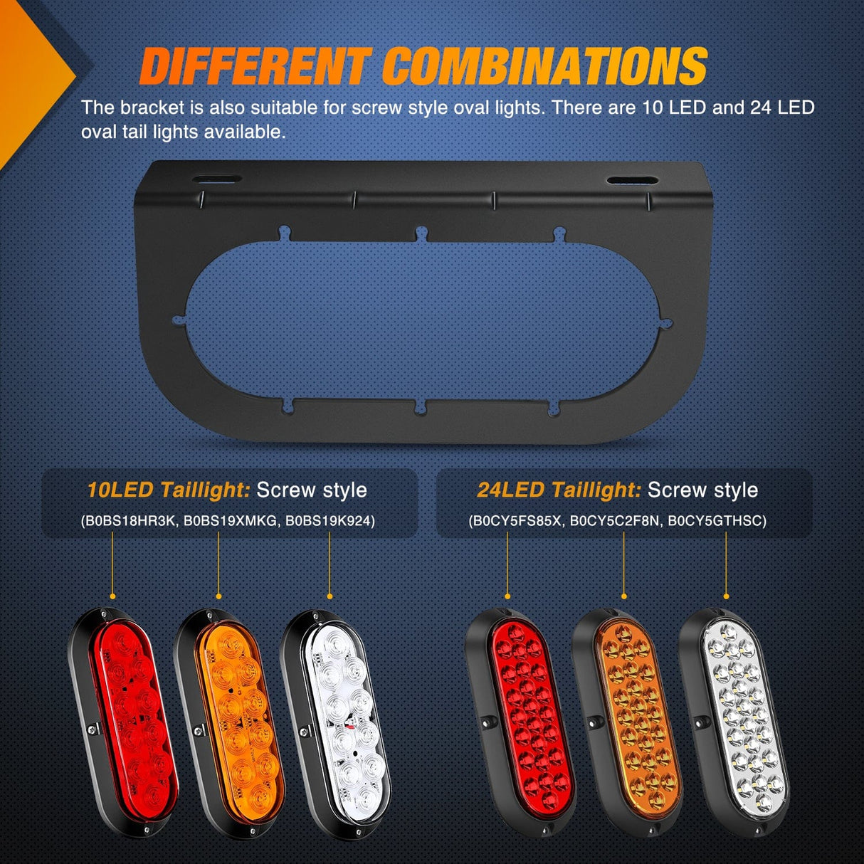 Tail Brake Turn Reverse Lights 6Inch Red White Oval Tail Light w/ Mounting Bracket (Pair)