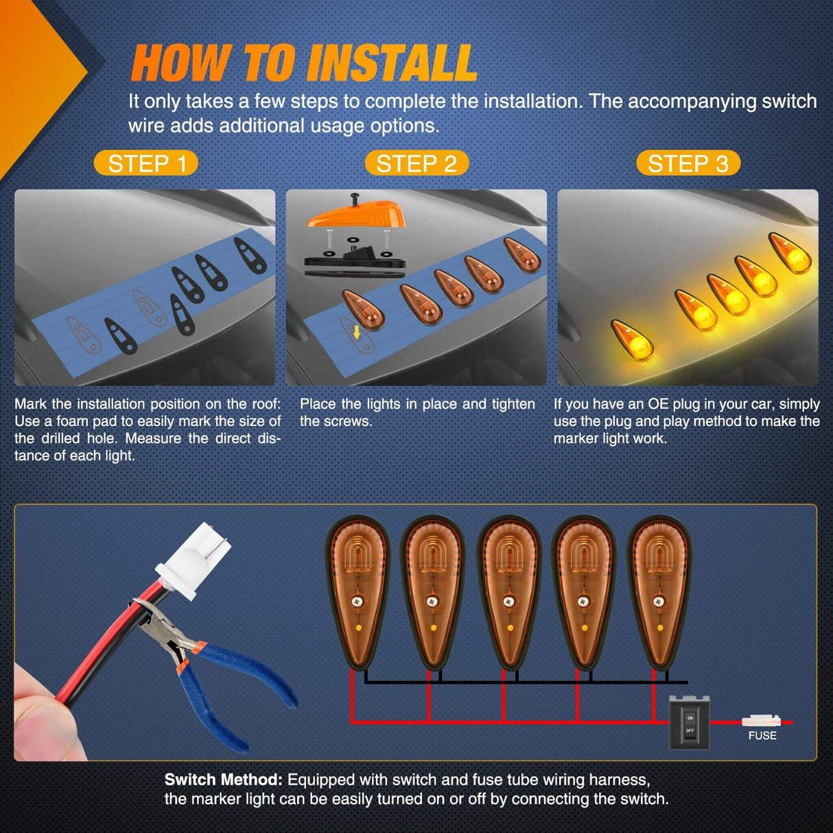 Roof Marker Light 5PCS 9LED Amber Cab Roof Marker Light