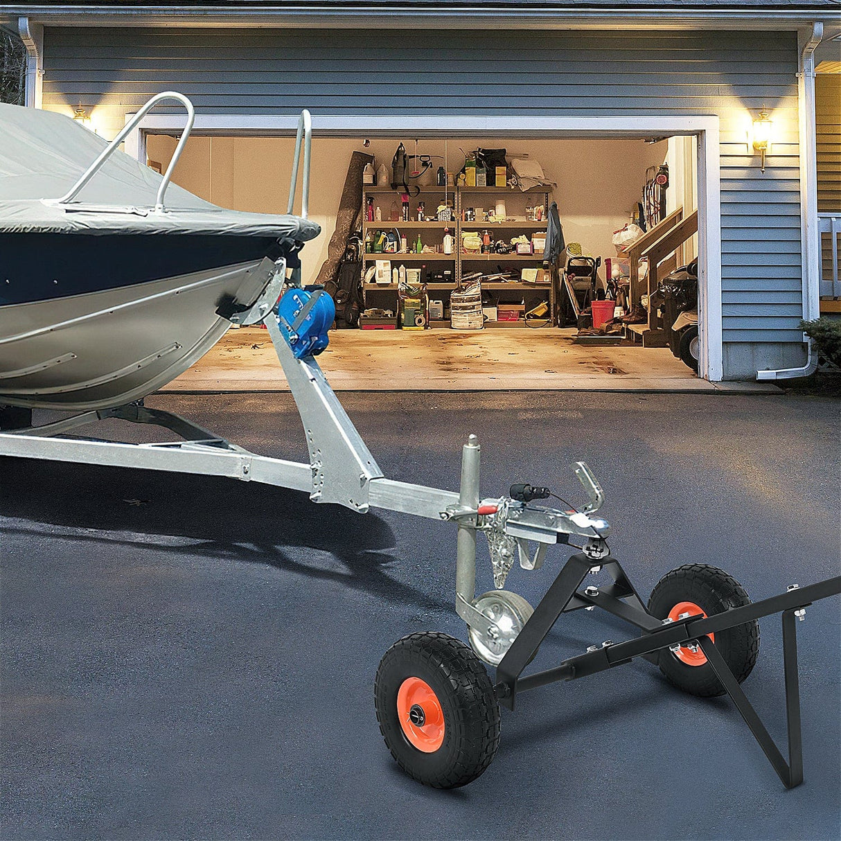 Trailer Dolly Boat Trailer Dolly Solid Steel Heavy Duty 600 Pound Capacity with 12Inch Polyurethane Tires 1-7/8Inch Hitch Ball