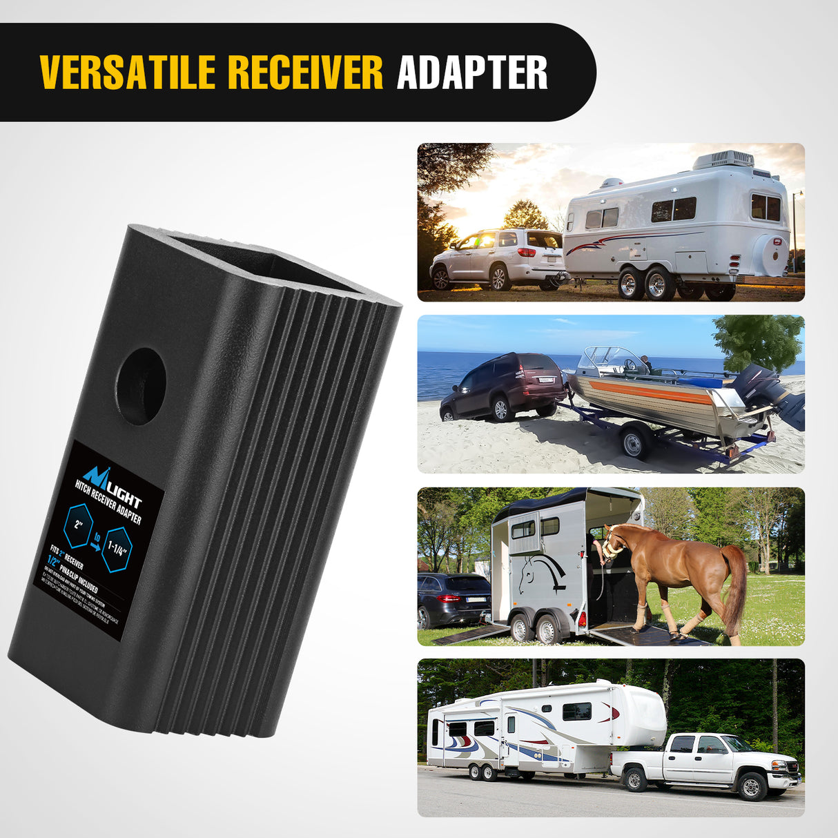 Nilight Trailer Hitch Receiver Extender Adapter Reducer 2 to 1-1/4 Inch Sleeve Convertor Receiver Aluminum Towing Accessories for Tractor Bucket RV Truck Bike Rack Cargo Carriers