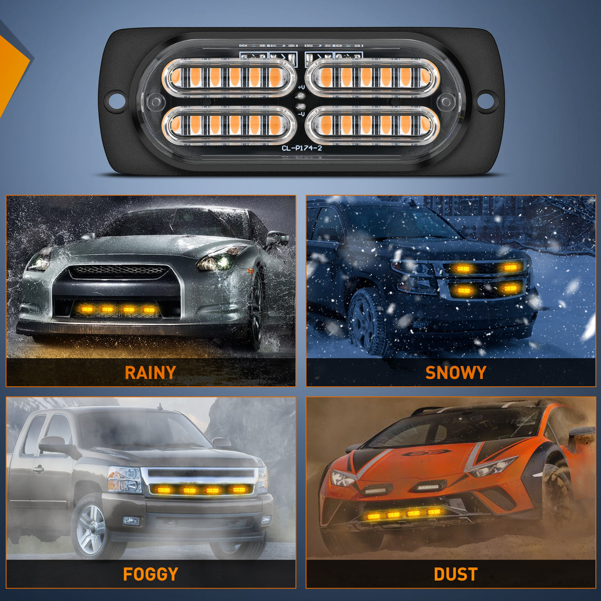 Nilight 4PCS LED Strobe lights 12V 24V Sync Feature Amber 24LED Emergency Hazard Warning Lights with Controller Hard Wire or Cigarette Lighter Plug for Car Truck RVs Campers