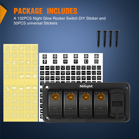 Rocker Switch 4 Gang Switch Panel With QC3.0 & PD Charger And Voltmerter with Orange Backlit
