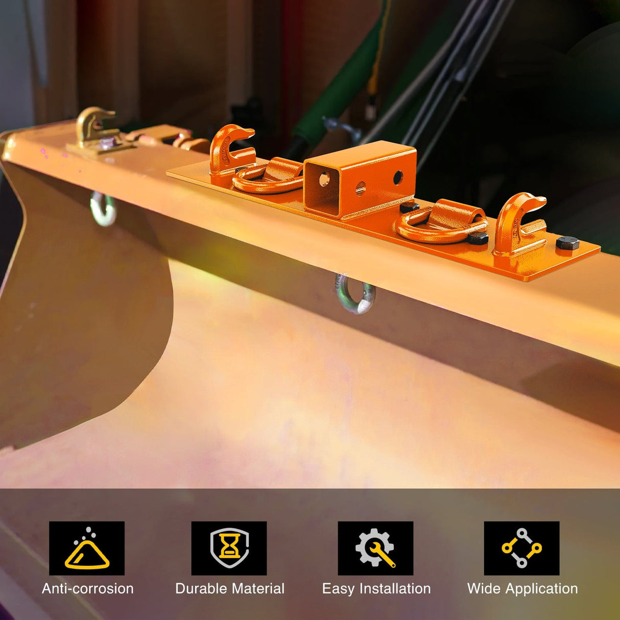 Tow Hooks & Truck Tie Downs & Anchors 3/8Inch Tractor Bucket Grab Hooks with 1/2Inch Tie Down Ring and 2Inch Receiver Grade 70 Forged Steel Bolt-On for John Deere Compact Tractor Bucket RV UTV Truck Max 4700LBS, Orange