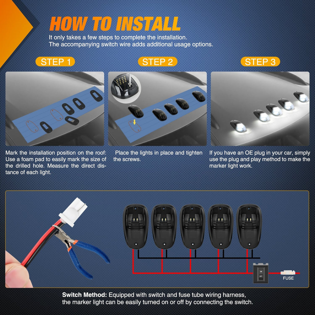 Roof Marker Light 5PCS 16LED White Cab Roof Marker Light