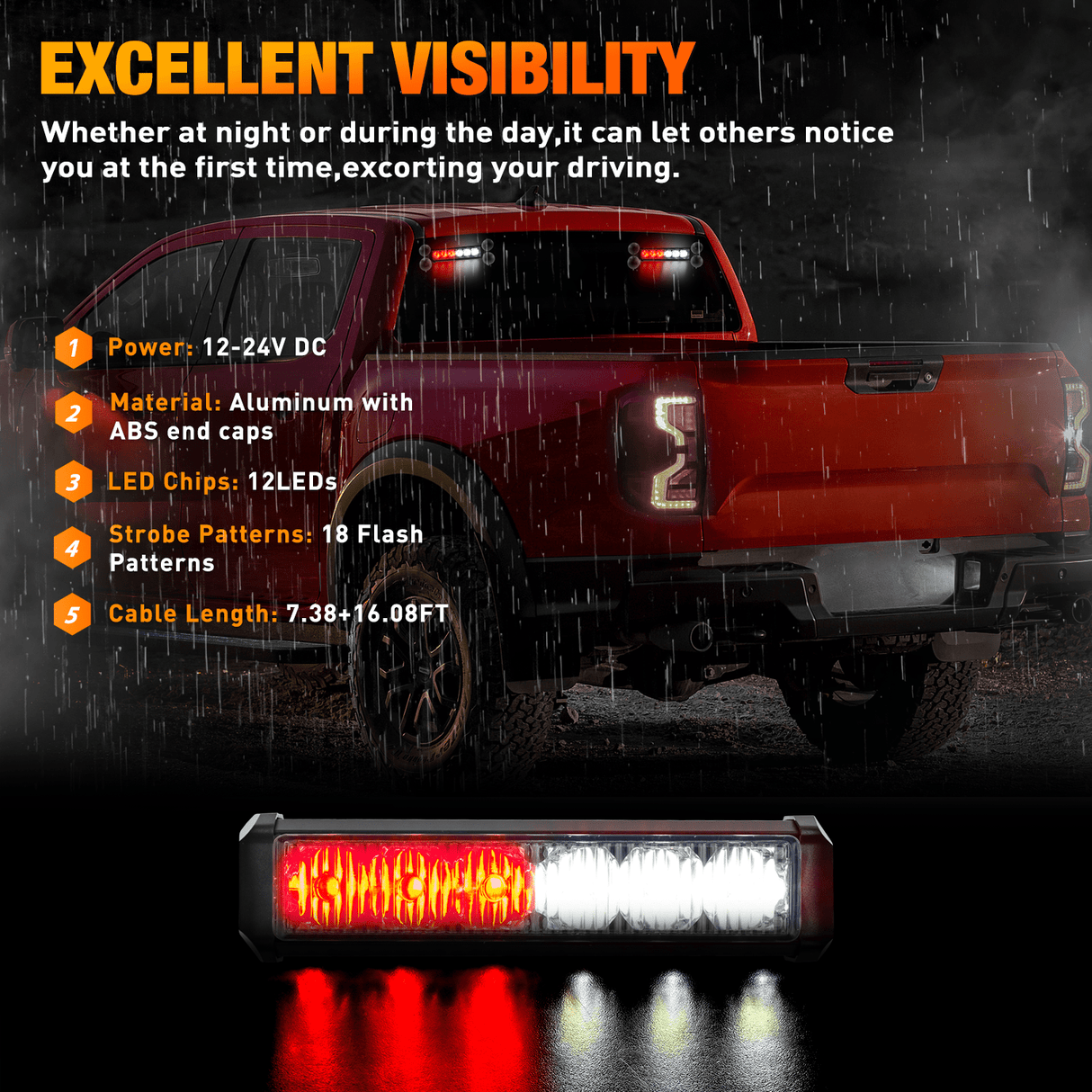 Led Strobe Light 12LED Emergency Strobe Traffic Advisor Light Bar 2 in 1 Red White Dash Warning Safety Flashing Lights Front/Rear Windshield Construction Lights for Trucks Cars Plow Police Firefighter Vehicles