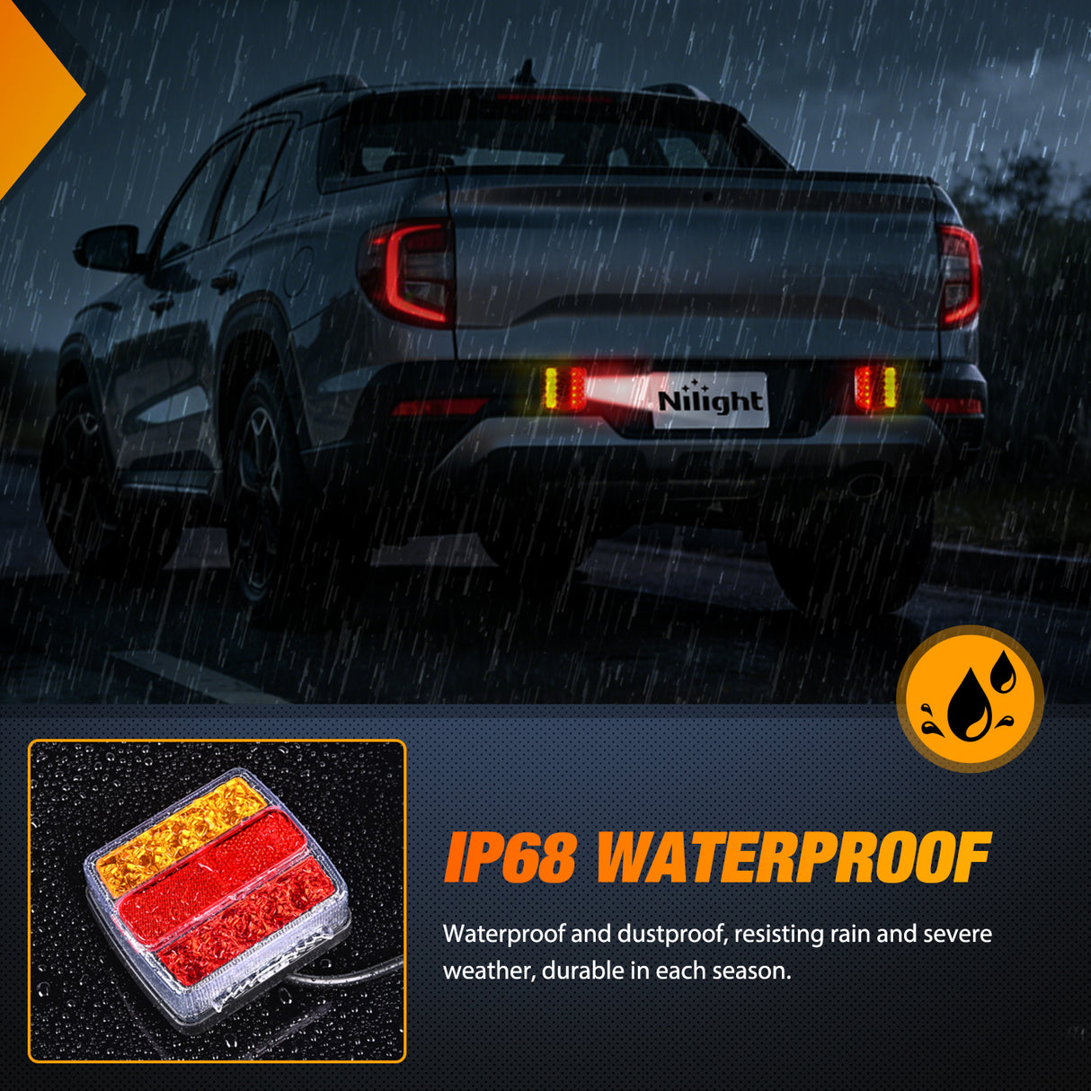 Tail Brake Turn Reverse Lights Magnetic LED Trailer Towing Light Kit w/ 7 Pin Plug Tail Stop Amber