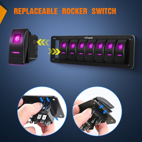 Rocker Switch 8Gang Aluminum 5Pin ON/Off Rocker Switch Panel Purple