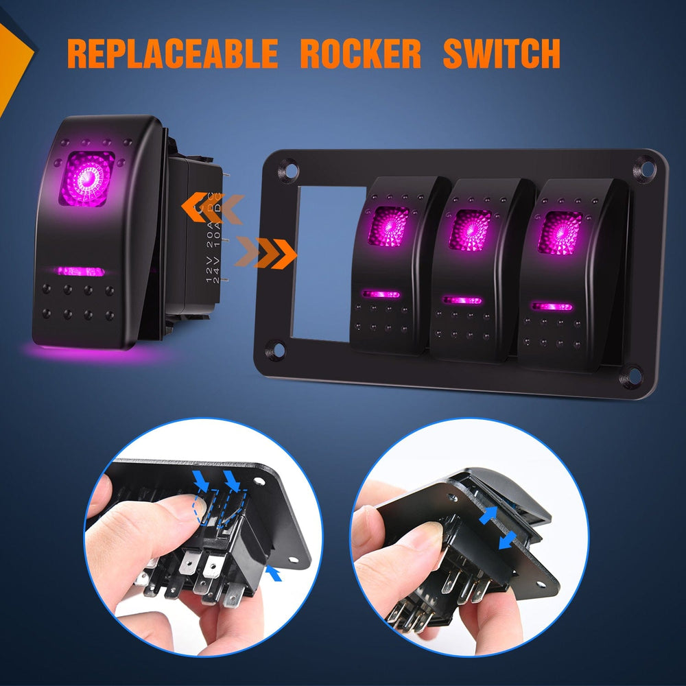 Rocker Switch 4Gang Aluminum 5Pin ON/Off Rocker Switch Panel Purple