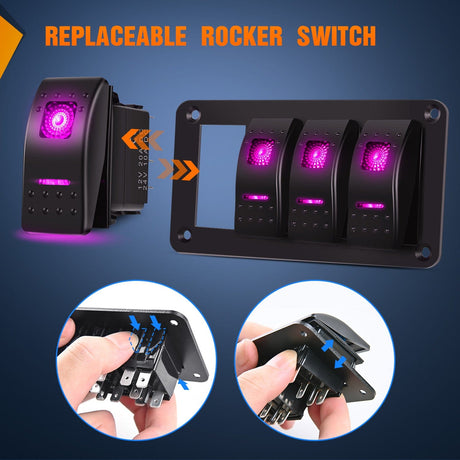 Rocker Switch 4Gang Aluminum 5Pin ON/Off Rocker Switch Panel Purple