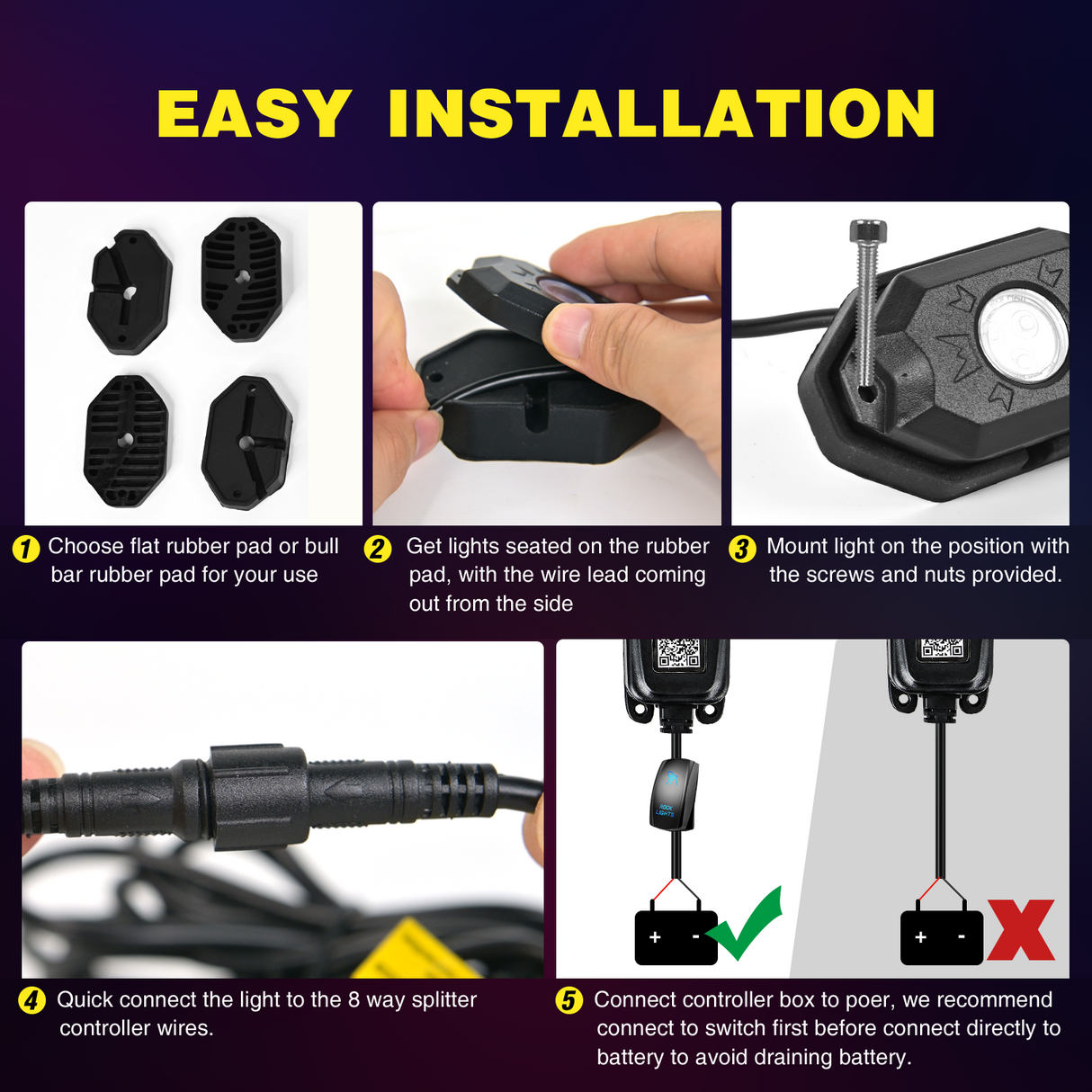 Nilight RGB LED Rock Lights Kit 12 Pods Underglow Multicolor Neon Pod with Remote & Bluetooth App Control DIY Flashing Music Mode Wheel Well Light for Truck ATV UTV RZR SUV