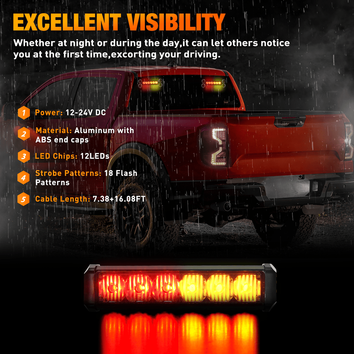 Led Strobe Light Nilight 12LED Emergency Strobe Traffic Advisor Light Bar 2 in 1 Amber Red Dash Warning Safety Flashing Lights Front/Rear Windshield Construction Lights for Trucks Cars Plow Police Firefighter Vehicles