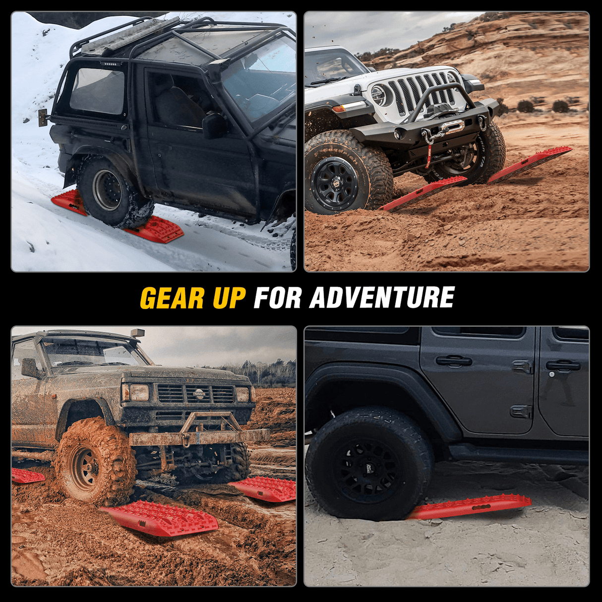 Traction Boards Off-Road Recovery Traction Boards For 4WD 4X4 with 2PCS Mounting kit Zipper Bag 2 leashes (Red)