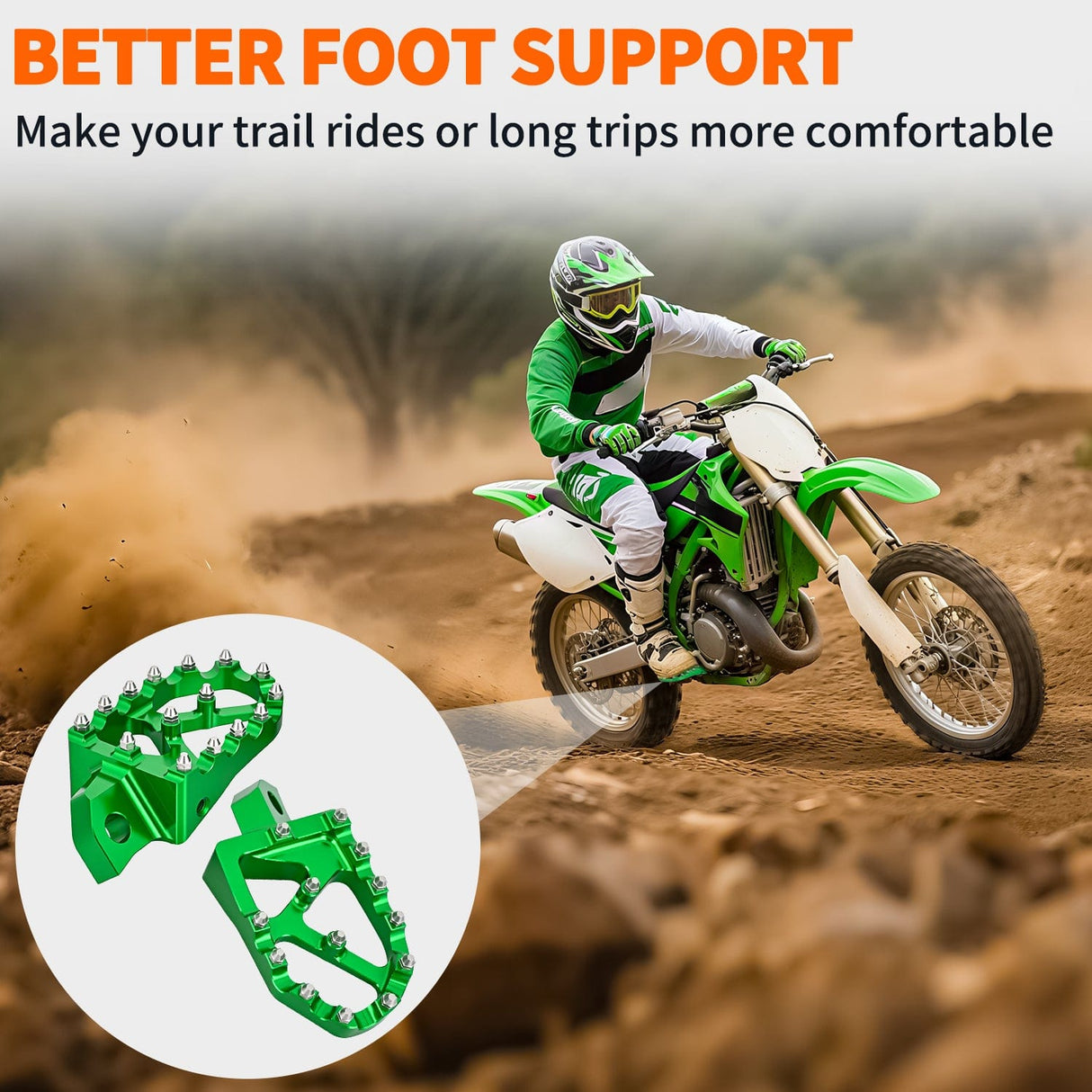 Motorcycle Foot Pegs Motorcycle Foot Pegs Dirt Bike Footpegs Fit for Kawasaki KDX200 1995-2005 KDX200R 1997-2001 KDX220R 2002-2005 KDX250 1991-1994 KX125 KX250 KX500 Heavy Duty CNC Foot Rests Pegs Pedal, Green