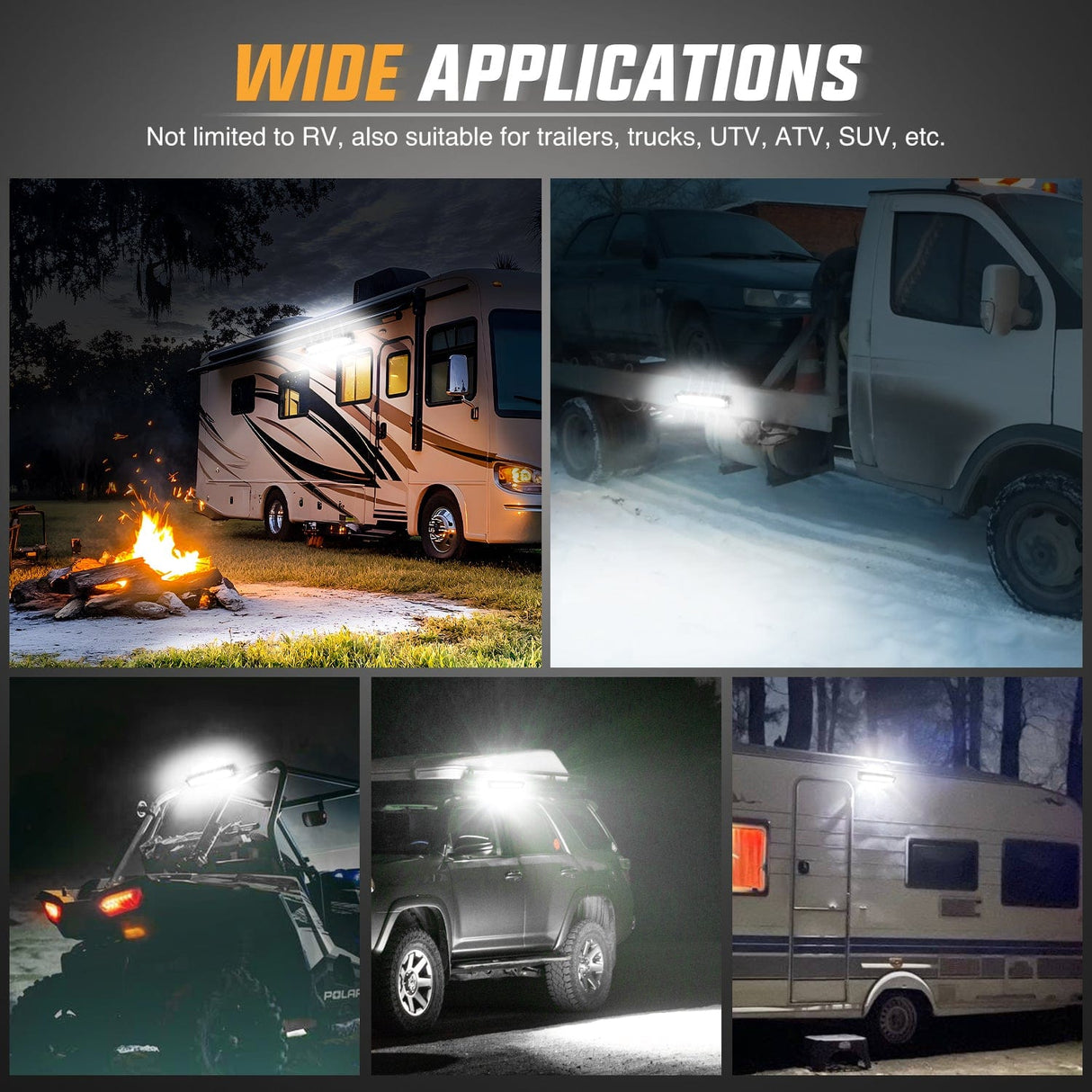 Area Lights RV Exterior Light 13 Inch White Beam Porch Lights Black Aluminum