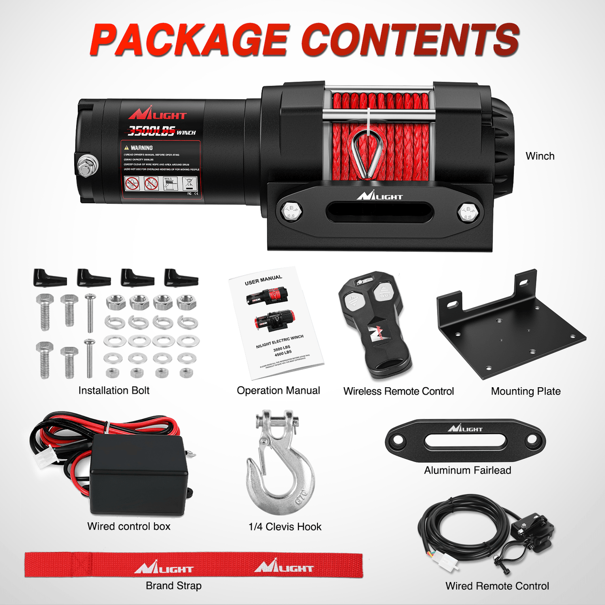 winch hook 3500 lb ATV/UTV Electric Winch Kit With Synthetic Winch Rope