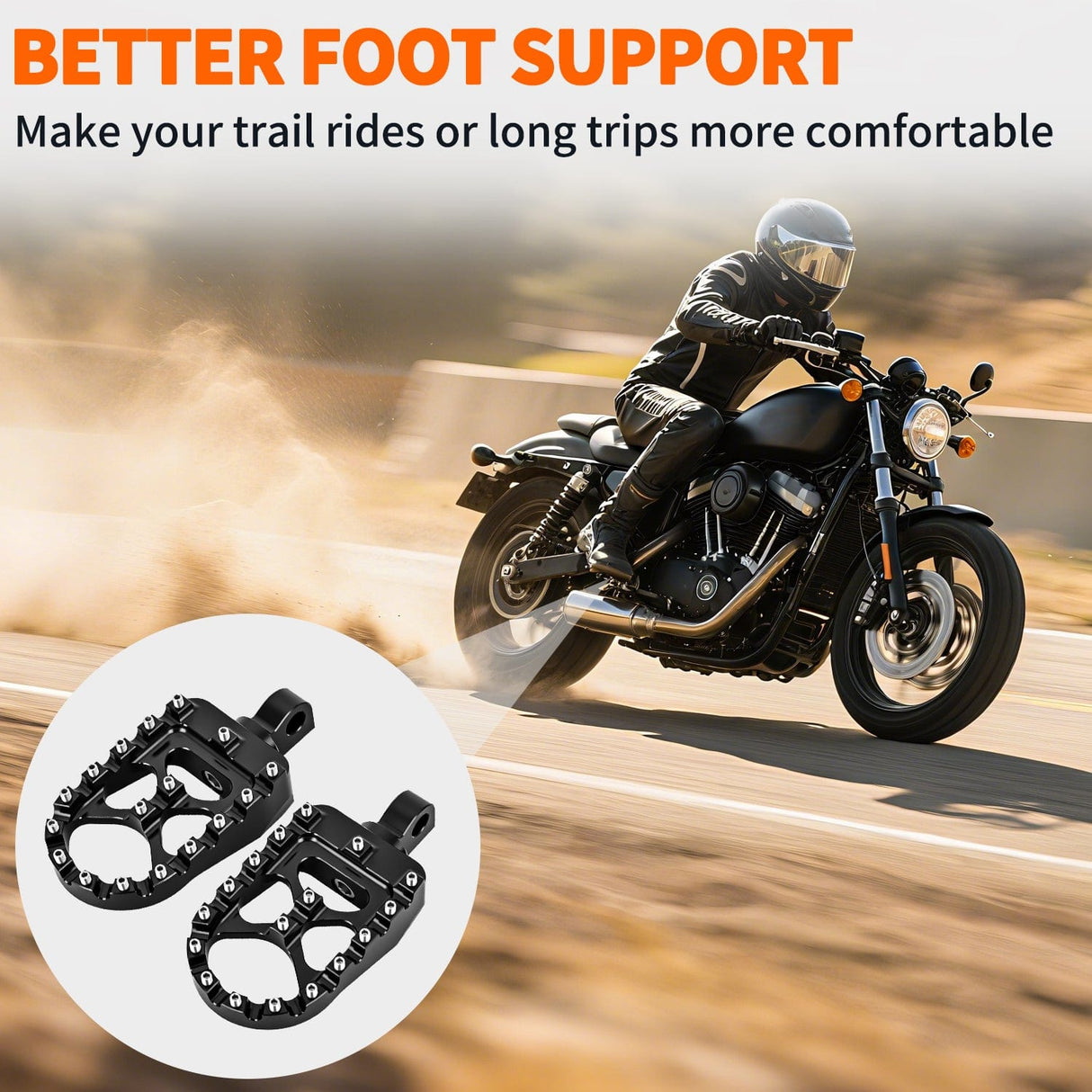 Motorcycle Foot Pegs Motorcycle Foot Pegs Dirt Bike Footpegs Fit for Harley Dyna 1993-2017 Fatboy 1990-2017 Iron 883 2009-2017 Sportster 883 360° Rotating CNC Foot Pegs Heavy Duty Aluminum Alloy Peg Pedal, Black