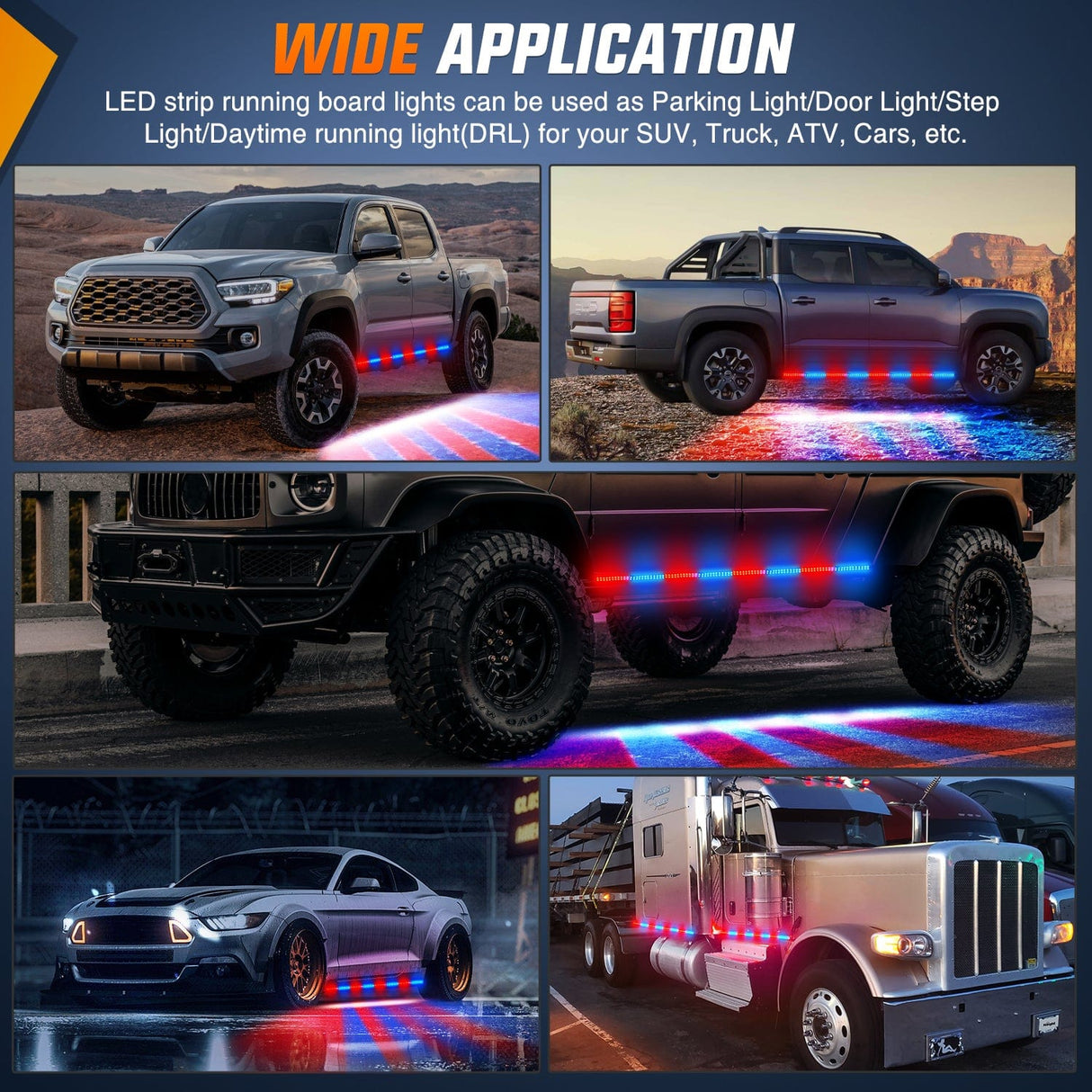 Led light Strip 2PCS 70 Inch Emergency Strobe Lights Strip 1125 LED Running Board Marker Light Red Blue Flexible Side Flashing Warning Caution Safety Waterproof for Truck Construction Vehicles Pickup