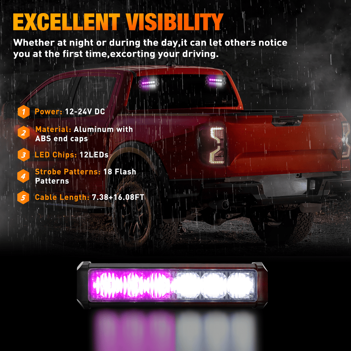 Led Strobe Light 12LED Emergency Strobe Traffic Advisor Light Bar 2 in 1 Purple White Dash Warning Safety Flashing Lights Front/Rear Windshield Construction Lights for Trucks Cars Plow Police Vehicles