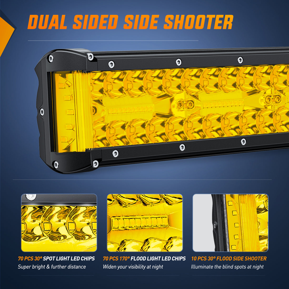 Nilight Side Shooter Light Bar 12Inch Triple Row Spot Flood Combo Yellow Beam Work Lights with 5Pin Rocker Switch Wiring Harness Kit for Off-Road Lighting on Truck SUV ATV UTV