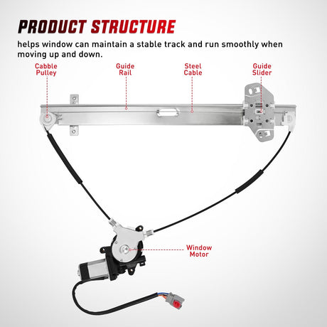 Window Regulator Power Window Regulator with Motor Assembly Replacement for Honda CR-V 2002 2003 2004 2005 2006, Front Driver Side, 741-302
