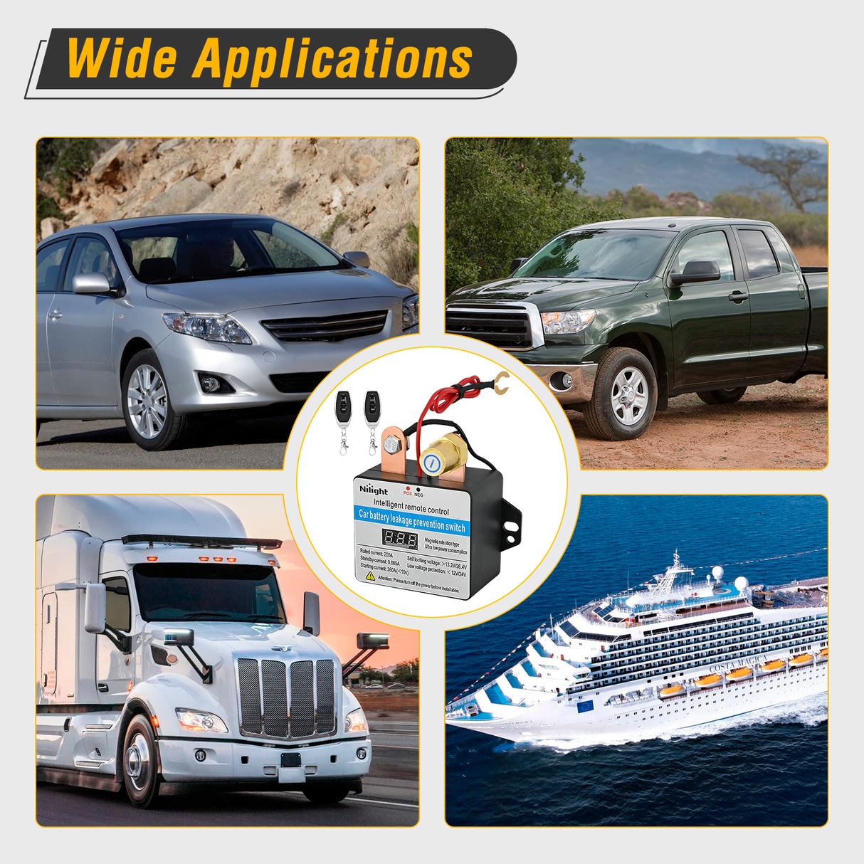 Nilight Remote Battery Disconnect Switch 12V 24V 360A Car Smart Anti-Theft Kill Switches Upgrade Prevent Power Drain with Wireless Remote Control Relay Fobs Voltmeter Display for Auto Truck RV Boat