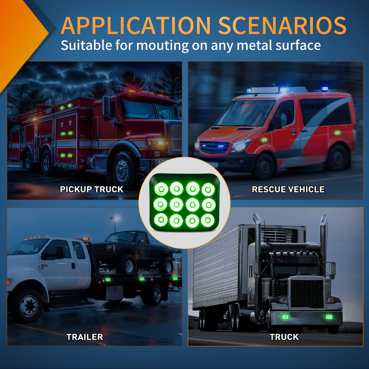 Nilight 12LED Magnetic Wireless Trailer Lights 2PCS Rechargeable Portable Hazard Beacon Warning Light Green Emergency Strobe Light for Trucks Trailers Vehicles Cars Bus Surface Mount