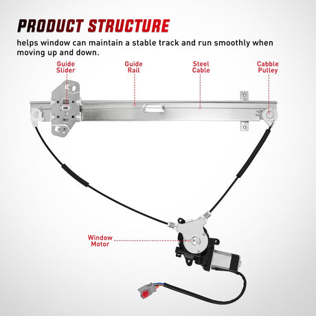 Window Regulator Power Window Regulator with Motor Assembly Replacement for Honda CR-V 2002 2003 2004 2005 2006, Front Passenger Side, 741-303