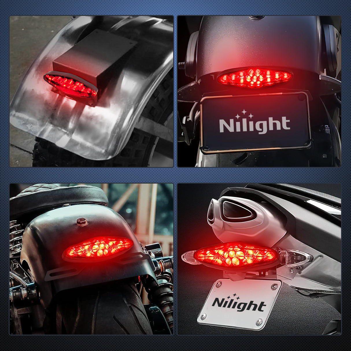 Nilight Motorcycle Tail Lights LED Brake Running Light with License Plate Bracket Dirt Bike Rear Lighting Compatible with Honda Yamaha Kawasaki Suzuki Chopper Turing Cruiser, Red