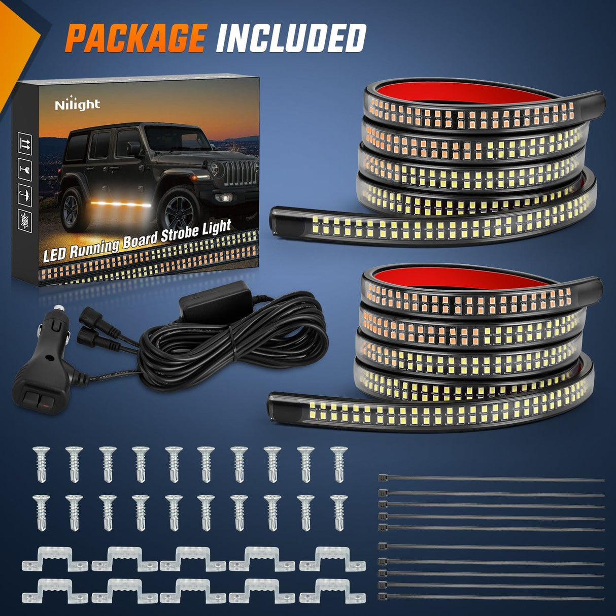 Led light Strip 2PCS 70 Inch Emergency Strobe Light Strip 1125 LED Running Board Lights Amber White Flexible Side Flashing Warning Caution Safety Waterproof for Truck Construction Vehicles Pickup